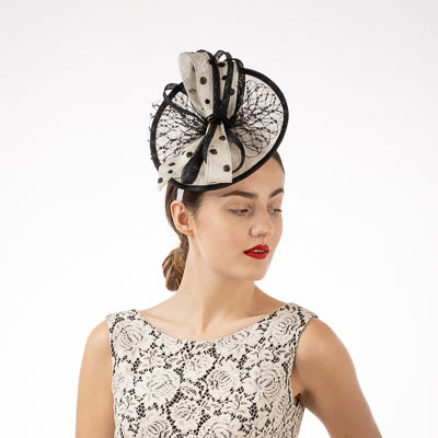 Polka Dow Bow Veil Sinamay Disk Headband Fascinator Cocktail Hats