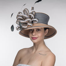 Load image into Gallery viewer, Two Tone Bow Stripe Tall Crown Poly Straw Hats