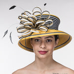 Two Tone Bow Stripe Tall Crown Poly Straw Hats