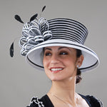 Two Tone Bow Stripe Tall Crown Poly Straw Hats