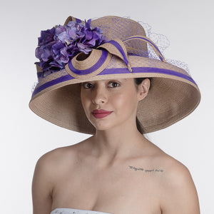Flower Bow Trim Down Brim Poly Straw Hats