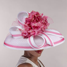 Load image into Gallery viewer, Flower Bow Trim Down Brim Poly Straw Hats