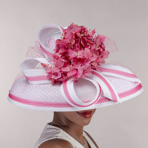 Flower Bow Trim Down Brim Poly Straw Hats