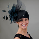 Load image into Gallery viewer, Crinoline Feather Bow Felt Pillbox Hats