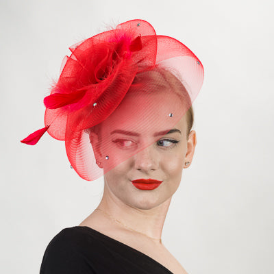 Red Crinoline Comb Fascinator