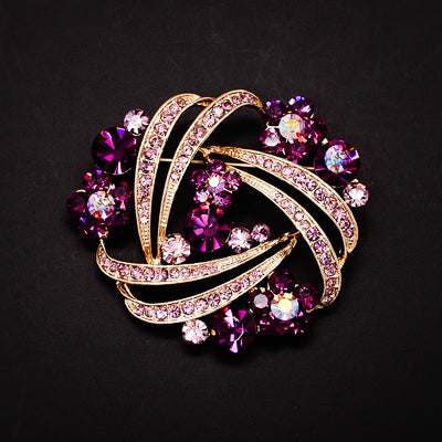 Pink Rhinestone Trinity Gold Tone Brooch